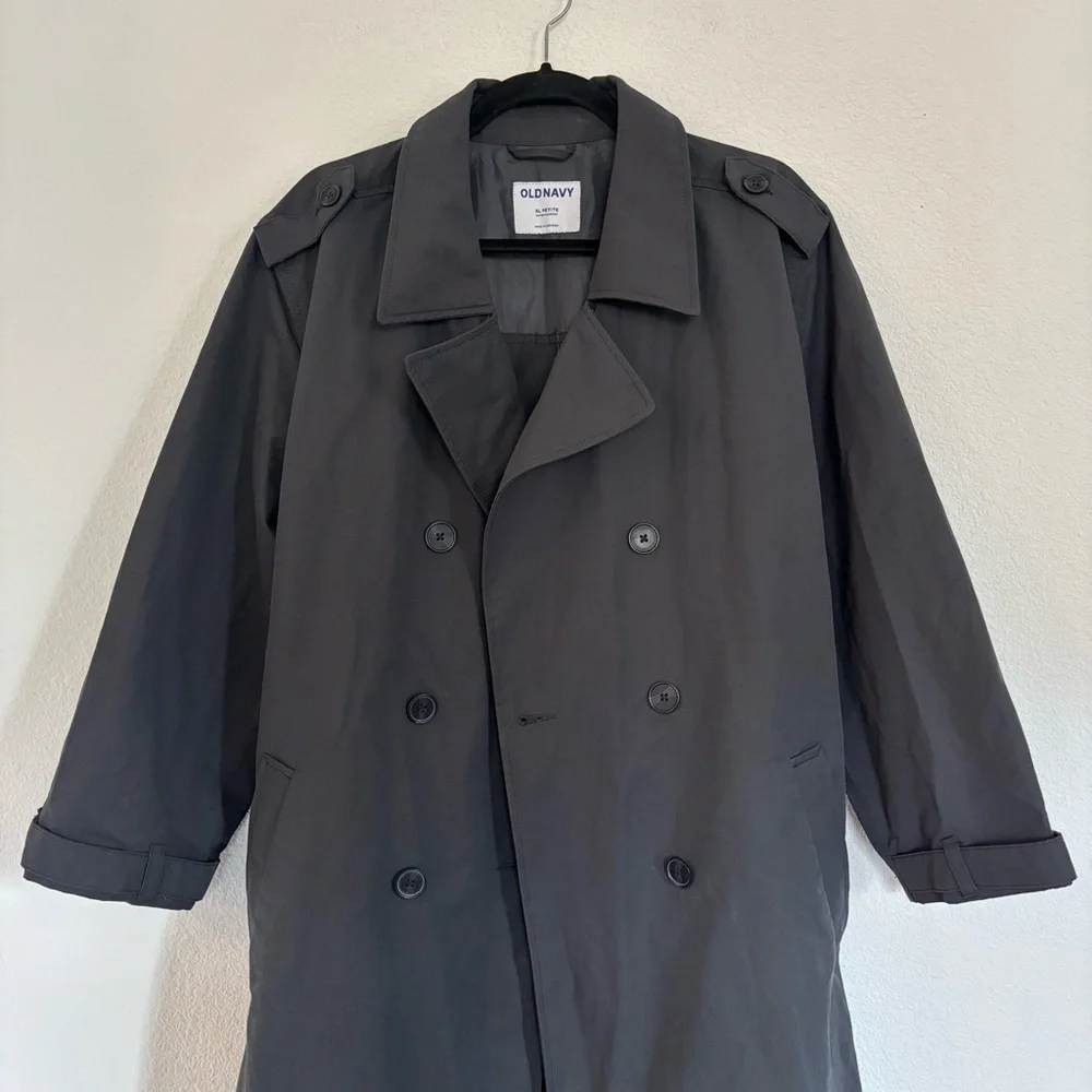 Old Navy Petite XL Water Resistant Tie Belt Trench Coat Panther Dark Gray - Picture 5 of 10